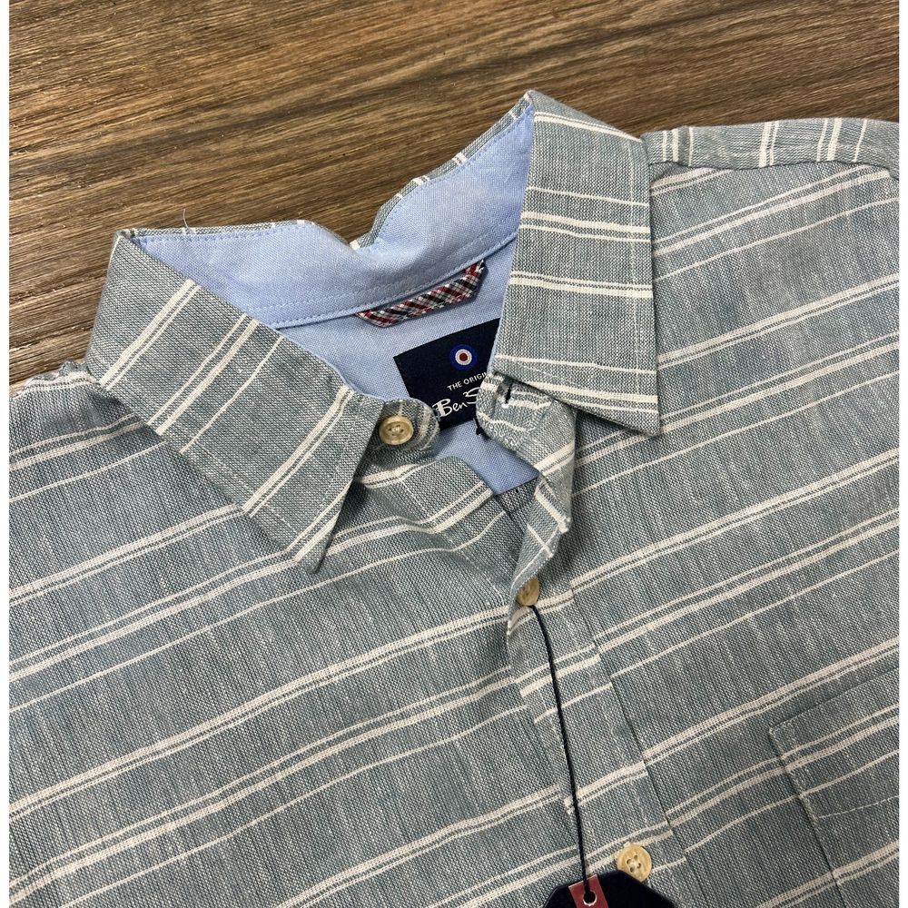 NWT‎ Ben Sherman Linen Blend Button Front Shirt Men Size Medium Blue Haze (754)